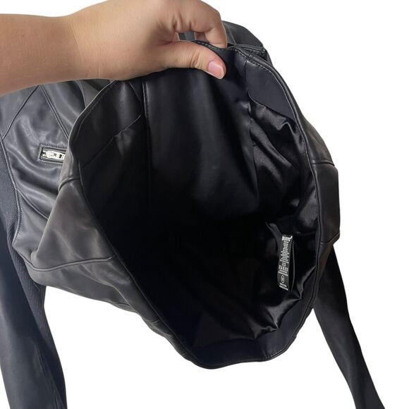 BLANKNYC Denim Record Breaker Collarless Faux Leather Moto Jacket Black Large - Picture 11 of 11